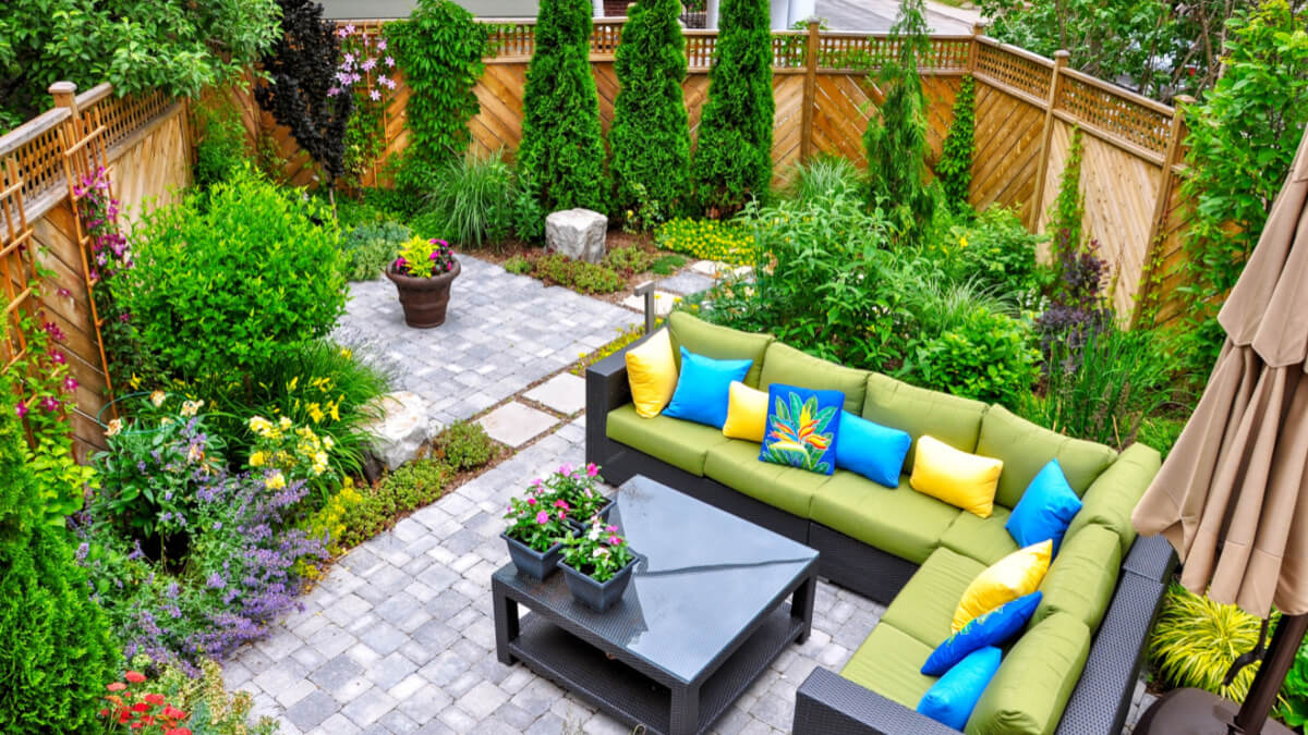aerial view of small backyard design