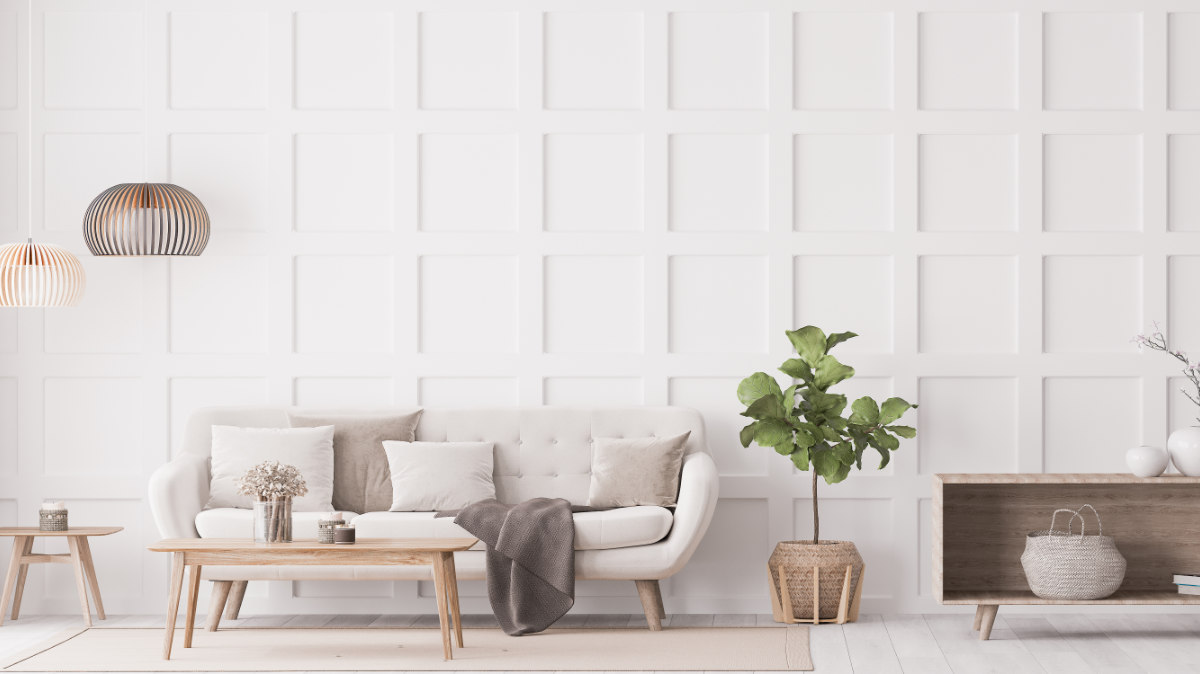 A stylish, modern living with showcases the board and batten type of wall paneling